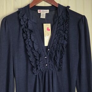 Luscious Los Angeles Dress Juniors Small Blue Long Sleeve‎ Ruffle V Neck Short